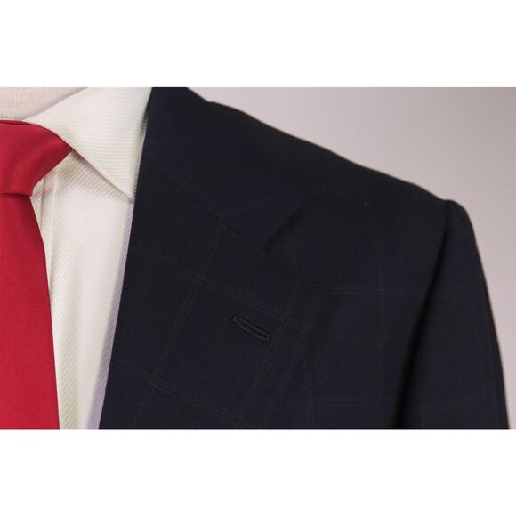 Sartoria Attolini Napoli Navy Blue Windowpane 2-Btn Super 150's Wool Suit 42L - Picture 4 of 11
